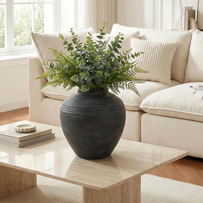 11" Blue Ceramic Vase, Rustic Farmhouse Living Room Home Decor | Artisan Handcrafted Large Ceramic Vase