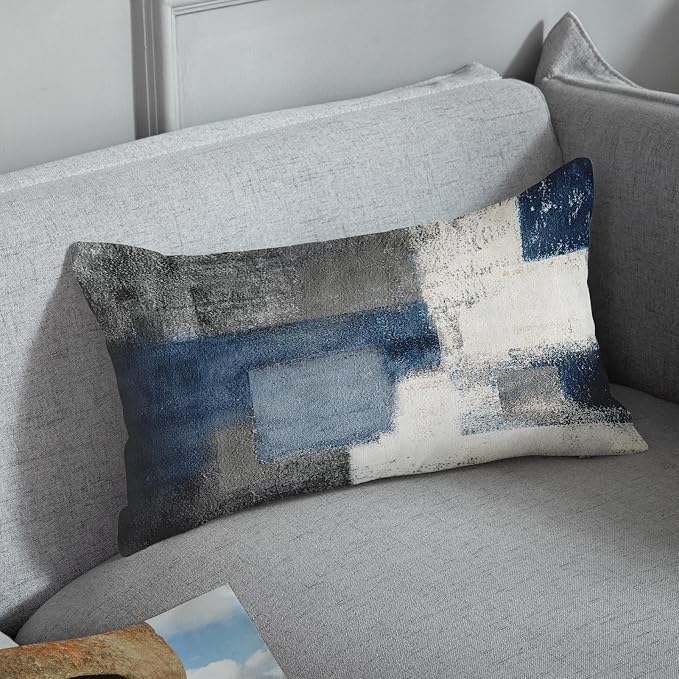 Throw Pillow Covers Set of 2, 12 x 20 Inch, Navy Grey White | Abstract Modern Art Outdoor Decorative Square Pillow Cases Couch Cushion Case for Couch Bed Sofa Living Room Home Decor