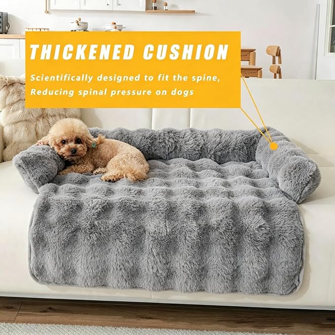 Calming Dog Bed for Couch, 29.5 x 29.5 inch, Non-Slip Rabbit-Velvet Dog Sofa Mat for Furniture Protector, Perfect for Small, Medium Dogs and Cats (Khaki, Medium)
