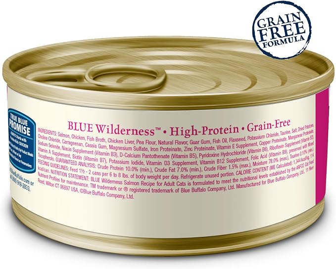 Blue Buffalo Wilderness Salmon Paté Adult Wet Cat Food, 5.5 oz, 24 ct | Real Salmon #1 Ingredients, High Protein & Grain-Free Recipes, Supports Energy for an Active Life