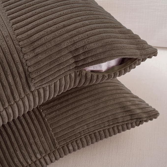 Fancy Homi 2 Packs Dark Brown Decorative Throw Pillow Covers 12x12 Inch with for Living Room Couch Bed, Rustic Farmhouse Boho Home Decor, Soft Corss Patchwork Corduroy Square Cushion Case 30x30 cm