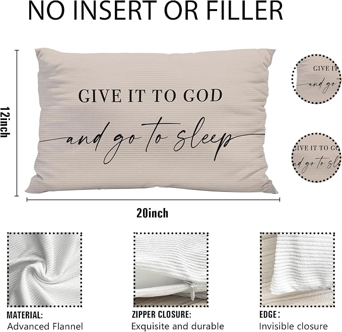 Give It to God and Go to Sleep, Decorative Corduroy Pillows Cover for Bed,Corduroy Pillows Cover for Bed,12x20 Inch Pillow Case,Decorative Corduroy Pillows Cover for Room（Tawny 12" x 20"）