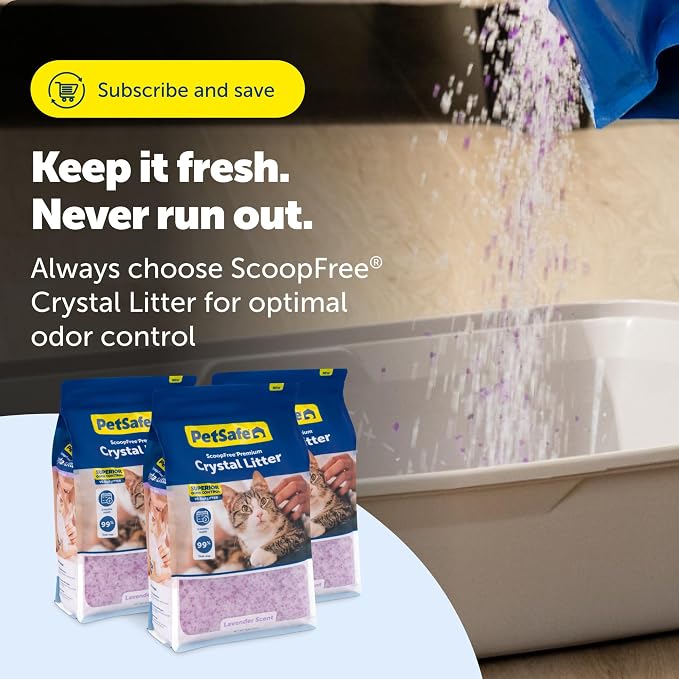 PetSafe ScoopFree Premium Crystal Litter, Lavender Scent, 8Lb Bag, 3 Pack | 5x Faster Odor Control than Clumping Clay Litter, 99% Dust-Free, Low Tracking Crystals, Compatible with Any Cat Litter Box