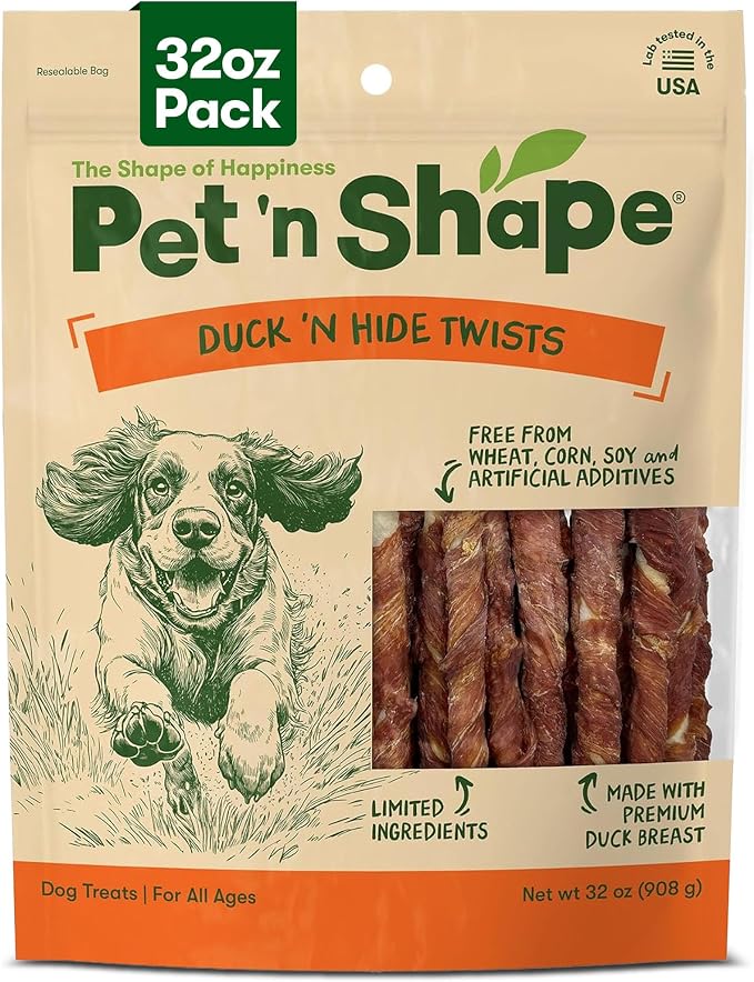 Pet 'n Shape Duck 'n Hide Twists: All-Natural Duck Wrapped Rawhide Dog Chews, High-Protein, No Wheat, Corn, or Soy, Long-Lasting Treat | Premium duck breast, 5-inch, Limited ingredients, Wheat and soy free, Ideal for training, For all life stages, High...