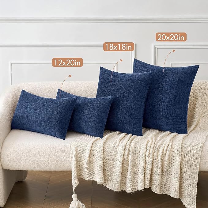 MIULEE Soft Chenille Throw Pillow Covers Navy Blue 16x16 Inch Pack of 2 | Modern Coastal Home Decor, Classic Decorative Pillows, Solid Dyed Cases, Boho Couch Cushion Covers for Sofa Bed Living Room