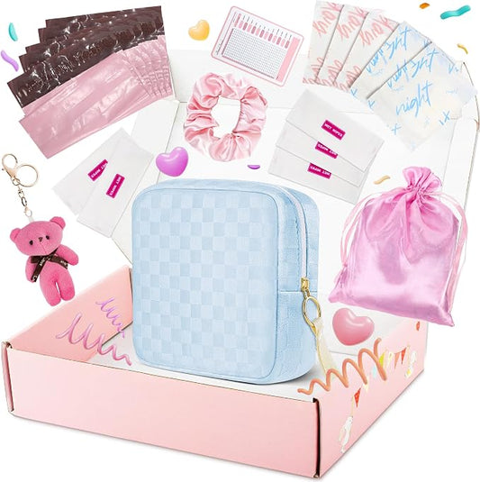 Likesing First Period Kit for Girls, 5.3" Checkered Tampon Holder for Purse, Menstrual Starter Tampon Bag Pad Pouch, Emergency Sanitary Napkin Storage Bag Teen Period Kit Gifts for Tweens