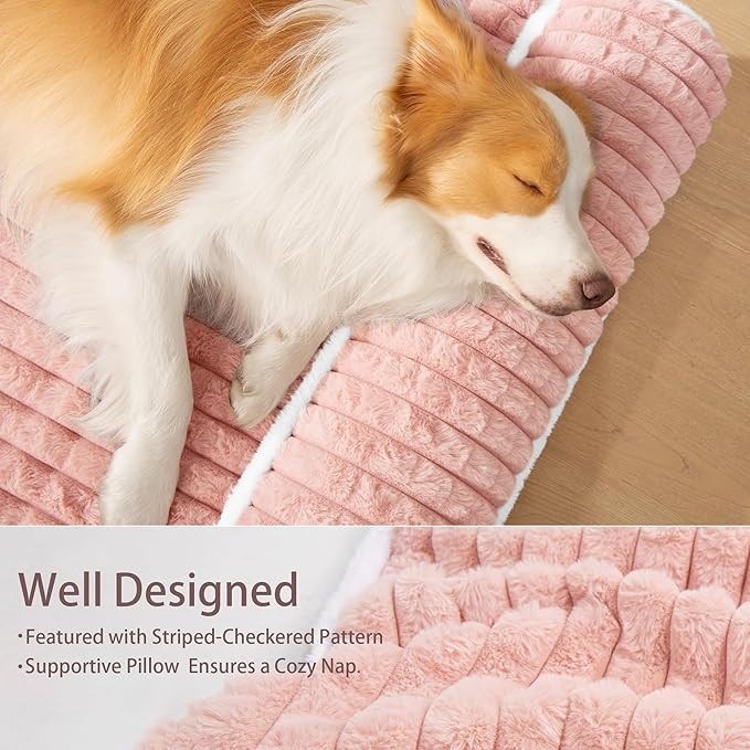 Orthopedic Large Dog Bed Pillow Pet Sofa Bed 48''X30'' Pink | Egg-Crate Foam Pet Couch Large Sized Dog, Waterproof Removable Washable Cover,Furry Puppy Crate Mat With Nonskid Bottom