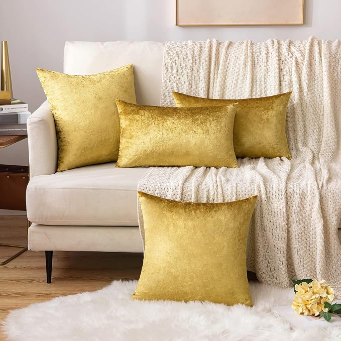MIULEE 12x20 Inch Lumbar Velvet Throw Pillow Cover Set of 1 Golden | Soft Luxury Decorative Throw Pillow Cover, Single Rectangle Cushion Case, Home Decor for Chair Couch Sofa Bedroom Car Bed