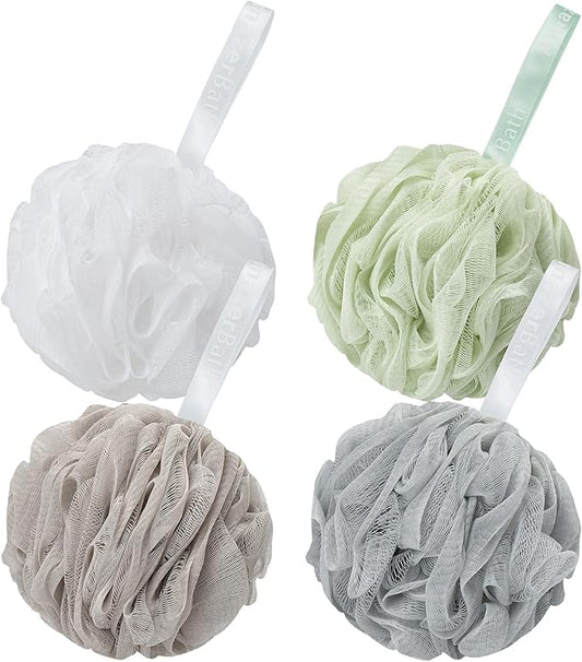 AmazerBath Loofah Sponge 75g/Piece, Exfoliating Bath Sponge Body Scrubber - Loofa Set of 4 Neutral Colors (Large)