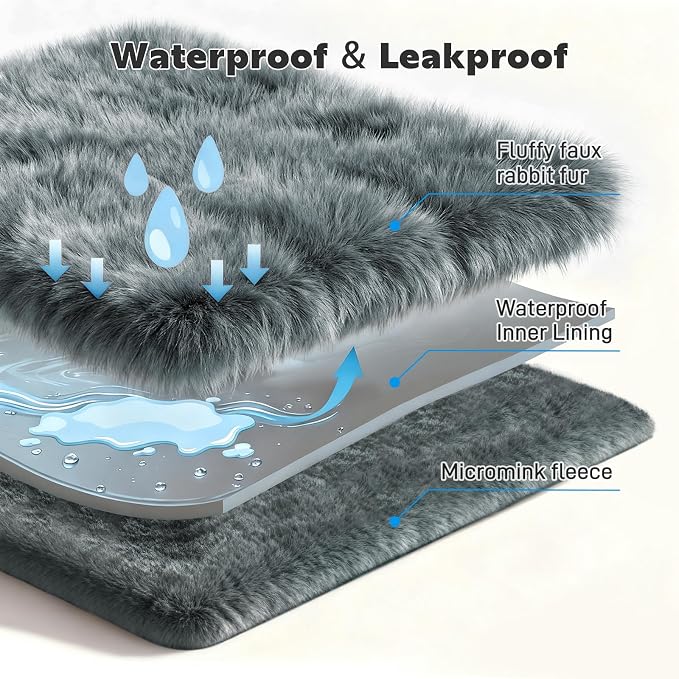 Waterproof Dog Blanket for Sofa Bed Couch, Couch Cover Blanket Fluffy Faux Rabbit Fur Reversible Furniture Protection, Pet Blanket for Medium Large Dogs Cats