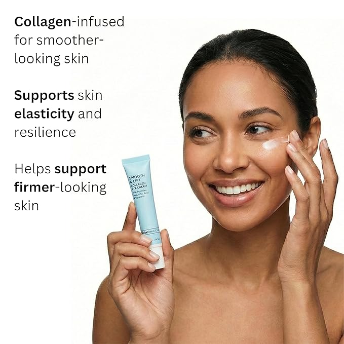 Global Beauty Care Smooth & Lift Collagen Eye Cream - Refining Under Eye Treatment to Support Skin Elasticity with Peptides, Hyaluronic Acid, Squalane & Vitamin E Formula, 0.5 fl oz (2 Pack)