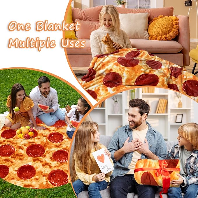 Bcareself Pizzas Blanket Adult Kdis Size 2.0 Double Sided Funny Realistic Food Personalized Throw Blanket Novelty Gift for Everyone Soft Pepperoni Pizzas Blanket Soft Flannel 60 inches