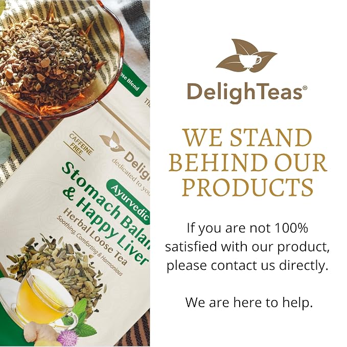 DelighTeas Stomach & Liver Tea | Ayurvedic Herbal Blend for Digestion | Organic Milk Thistle, Fennel, Ginger, Peppermint & Licorice | Vegan, Caffeine-Free, Sugar-Free | Loose Leaf, 50 Servings, 5oz