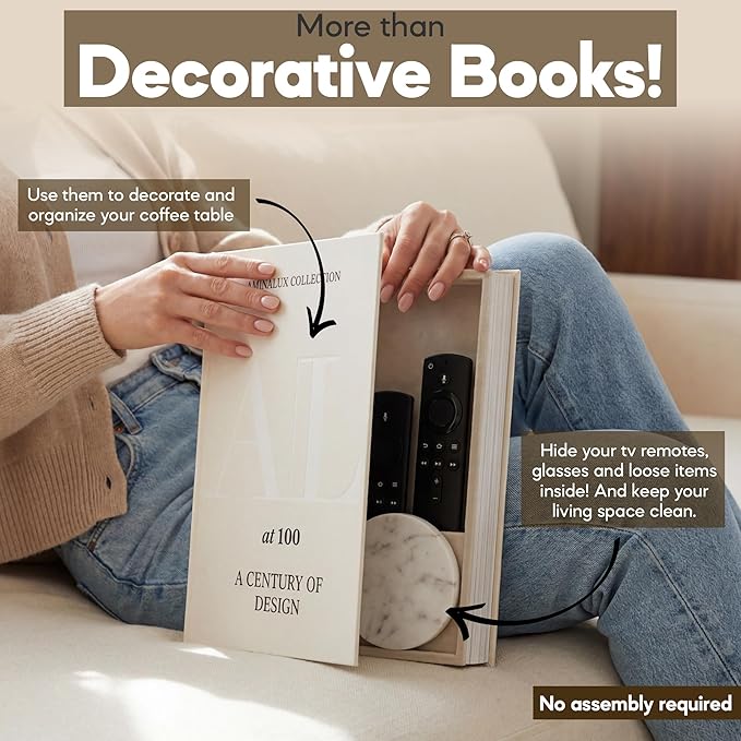 Decorative Books for Home Decor with Storage – Set of 2 Faux Linen Book Boxes with Aesthetic Covers – Enhance Your Coffee Table, Bookshelf Decor – Hidden Storage for Photos, Keepsakes, and Jewelry