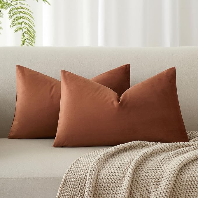 16x24 Velvet Throw Pillow Covers Set of 2 for Couch Bed Sofa,Mocha Mousse | Decorative Soft Pillow Covers with Invisible Zipper for Couch Sofa Bed Living Room Bedroom Home Decor