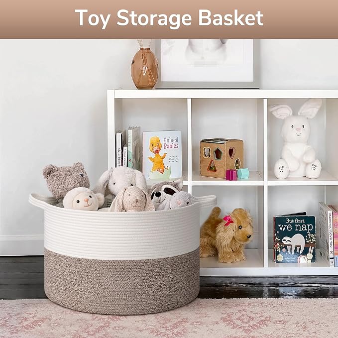 Goodpick 65L Large Woven Rope Basket for Blankets Living Room, 65L | 19.7 x 19.7 x 12.6 In Woven Basket for Storage, Kids Toy Storage for Playroom, Laundry Basket for Towels,Mele