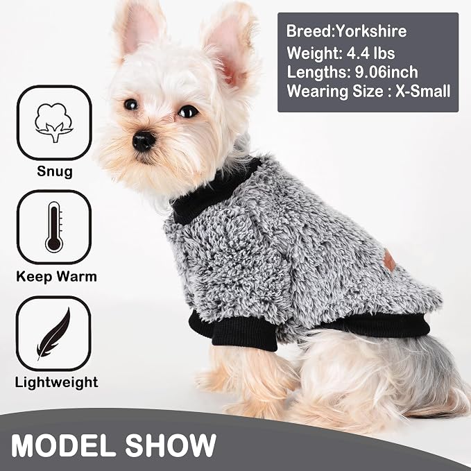 XS Dog Sweater Small Pet Clothes Soft Thickening Warm Pup Dogs T-Shirt Winter Puppy for Male Female Chihuahua (XS, Black)