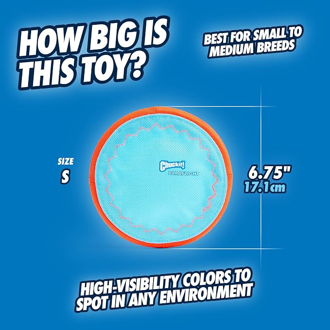 Chuckit! Paraflight Flying Disc Dog Toy for Small Dogs, Size Small | Made from Durable Nylon with Soft Rubber Edges, This Water-Floating Flyer Is Built for Fetch on Land or in the Lake