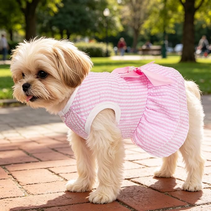 Dog Dress, Cute Pet Princess Dresses with Bright Color Design, Sweet Bowknot, Dog Clothes for Small Dogs Girl, Breathable & Lightweight, for Spring Summer, 2 Pack (Pink Purple, Medium)