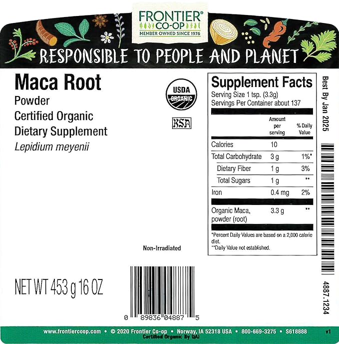 Frontier Bulk Maca Powder, Organic, 1 Pound (Pack of 2)
