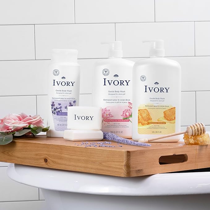 Ivory Body Wash + Gentle Bath Bar Soap (2 Count) Bundle Designed for the Whole Family, Original Scent, Gentle Formula, Made Without Heavy Perfumes, Parabens, or Phthalates, 35 oz & 3.17 oz (Pack of 2)