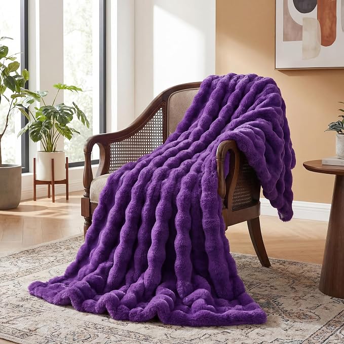ORINOVA Purple Fluffy Soft Plush Faux Fur Throw Cozy Blanket for Couch Bed Fuzzy Blanket Living Room Women Gift Home Decor 50x60