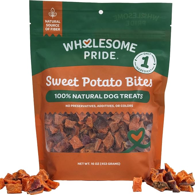 Wholesome Pride Sweet Potato Bites Healthy Dog Treats, 1 Ingredient, 16 oz | No Preservatives, 100% Sweet Potato, Gently Dehydrated, Supports Digestion, No Grain or Gluten, Training & Rewarding