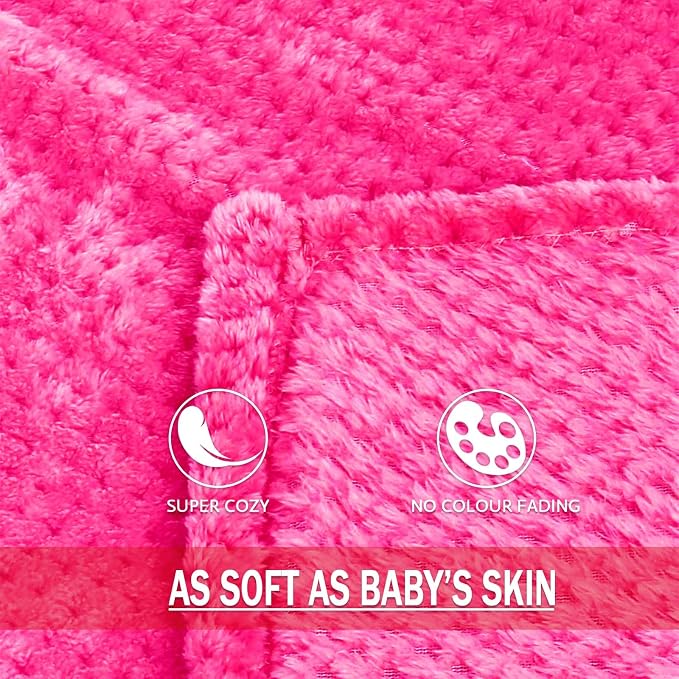 Exclusivo Mezcla Soft Waffle Fleece Bed Blanket Queen Size, Hot Pink | Lightweight Plush Blanket for Bed, Bedroom, Cozy Flannel with Waffle Texture, Stylish Home Decor, All Season, 90x90 Inches