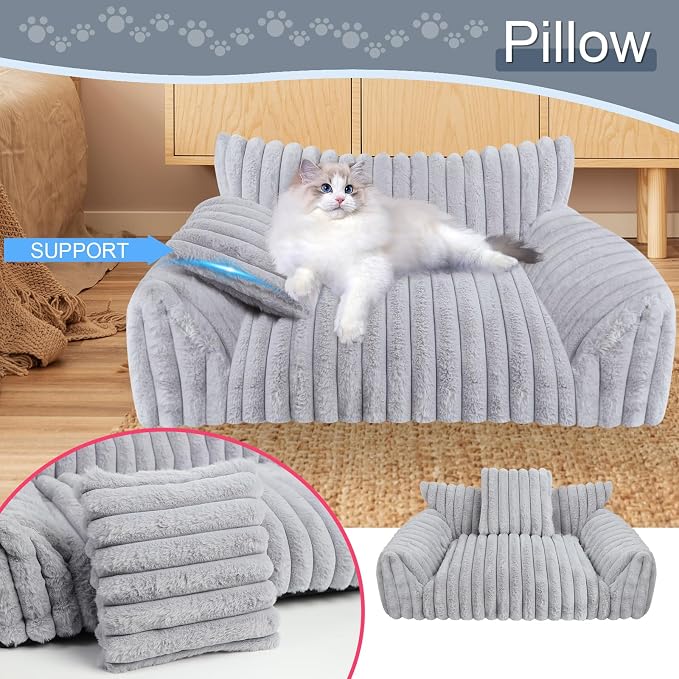 Dog Beds for Small Dogs, Cat Dog Couch Bed for Indoor Cats, Dog Sofa,M,Grey | Dog Couch Bed with Removable Washable Cover,Cute Fluffy Pet Sofa Cat Couch Bed,Washable Dog Bed Medium Large Size Dog