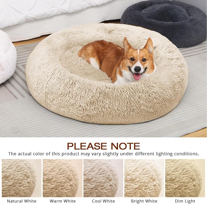 JOLLYVOGUE Dog Bed, Calming Anti-Anxiety Large Dog Bed, Fluffy Donut Cushion for Medium and Large Pets (27"/30"/36")