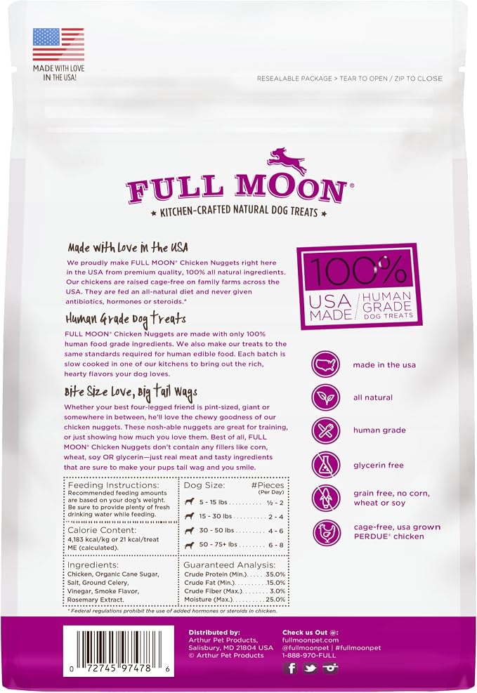 Full Moon® Chicken Nuggets Dog Treats 12 oz | Human Grade, No corn, No wheat, No soy, Glycerin Free, Made in the USA