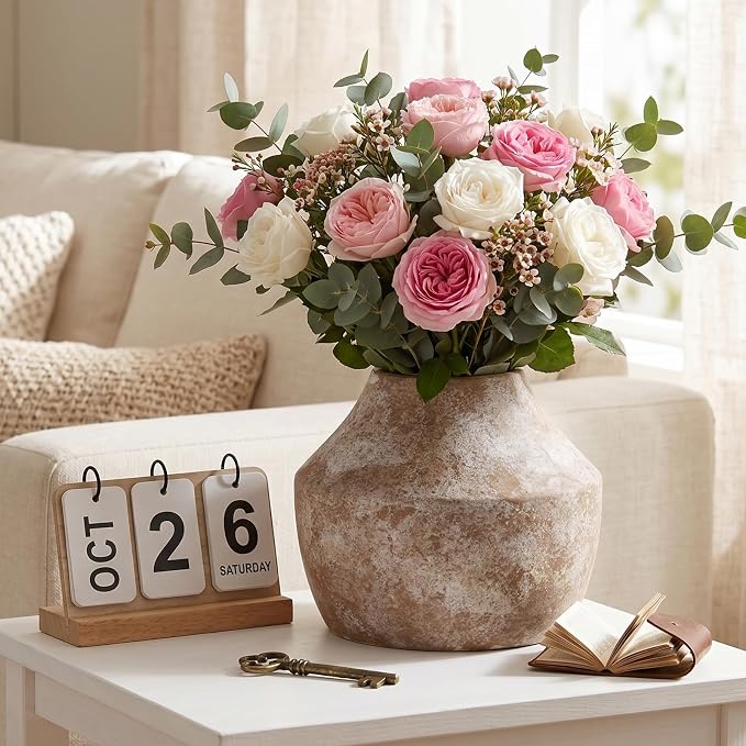 Ceramic Flower Vase for Centerpieces, 5.2in Pottery Small Ceramic Vases | Waterproof Pottery Vases for Flower, Hydrangeas, Home Decor, Living Room,Table Decorative, Handcrafted