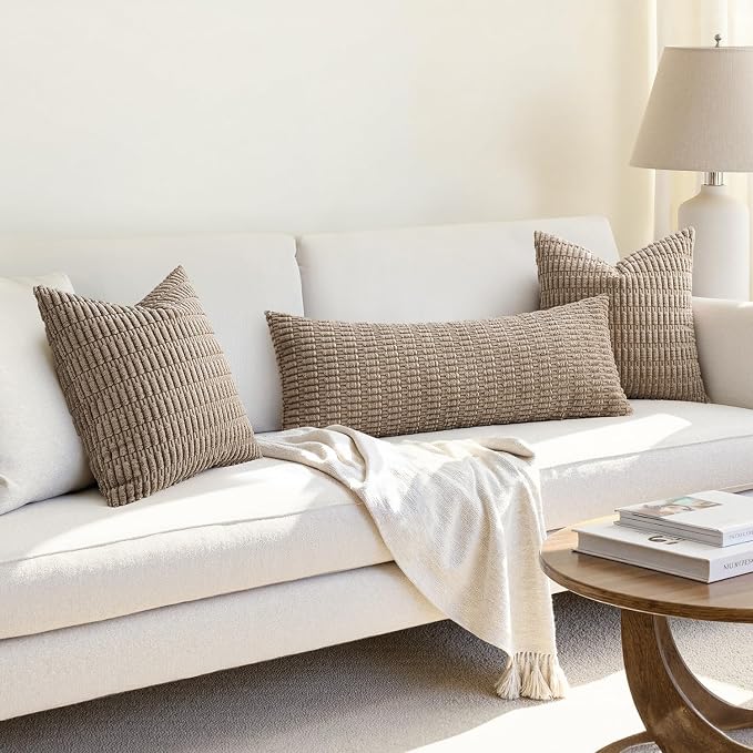 MIULEE Lumbar Corduroy Throw Pillow Cover for Bed 14x36 Light Brown | Pack of 1 Soft Long Decorative Cushion Cover Boho Farmhouse Accent Pillowcase Sofa Couch Livingroom Home Decor
