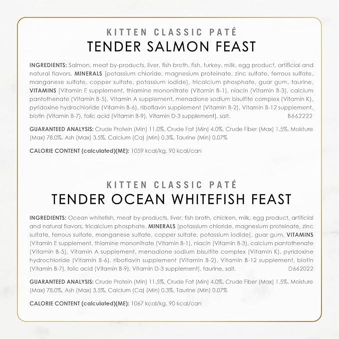 Fancy Feast Purina Tender Ocean Whitefish,Turkey,Chicken and Salmon Feasts Wet Kitten Food Variety Pack - 3 oz. Boxes,(Pack of 48)