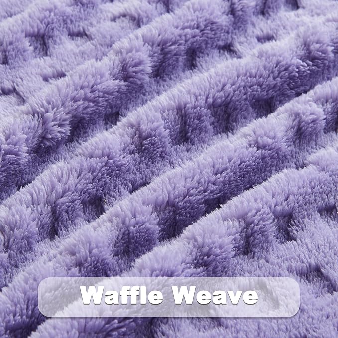 NEWCOSPLAY 3D Waffle Checkered Flannel King Blanket, Lavender, 90"x110" | Super Soft Cute Lightweight Decorative Premium Silky Fleece Blanket for Couch Sofa Bed, Gift for Women Men, All Season Use