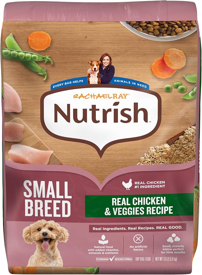 Nutrish Small Breed Dry Dog Food with Chicken, 13 lb. Bag (Rachael Ray) | Suitable for Small Adult Dogs, Veterinarian Reviewed Formula, Made with No Artificial Flavors