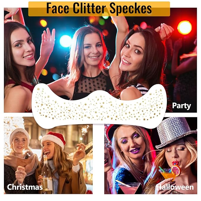 24PCS Glitter Tattoo Kit,Glitter Freckles Face Tattoo,Sparkle Speckles Patches Waterproof Temporary Tattoo,Cute Star Metallic Glitter Temporary Tattoo,For Women Girls Festival Party Face Decor