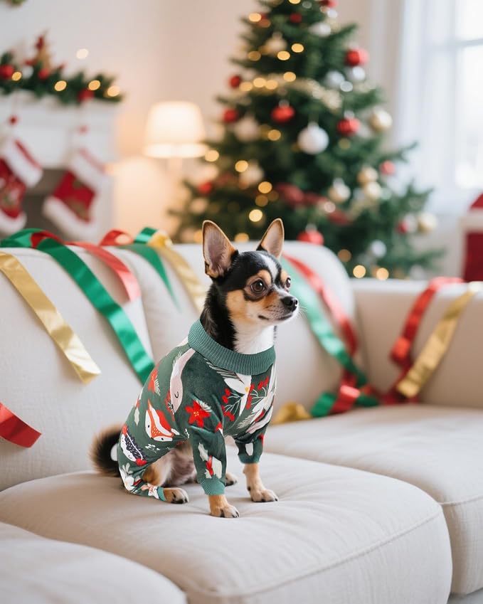 PET SHOW 4 Pack Christmas Fleece Dog Pajamas Warm for Extra Small Dogs | Soft stretchy dogs onesies,boy girl pjs with sleeve,holiday jumpsuit costume for small pets cats,XS