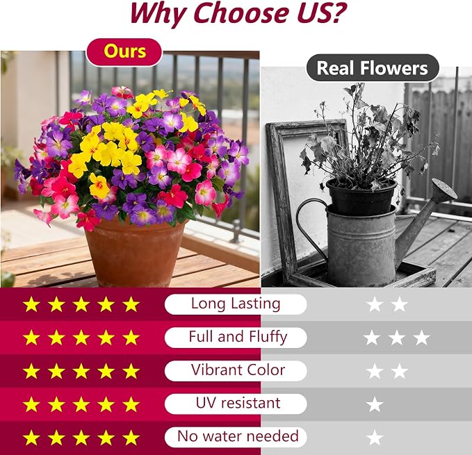 Fake Artificial Flowers for Outdoors 6 PCS Azalea Bouquet Silk Flowers for Outside UV Resistant Faux Flowers Plants for Outdoor Planters Realistic Spring Home Front Door Patio Garden Porch Decor