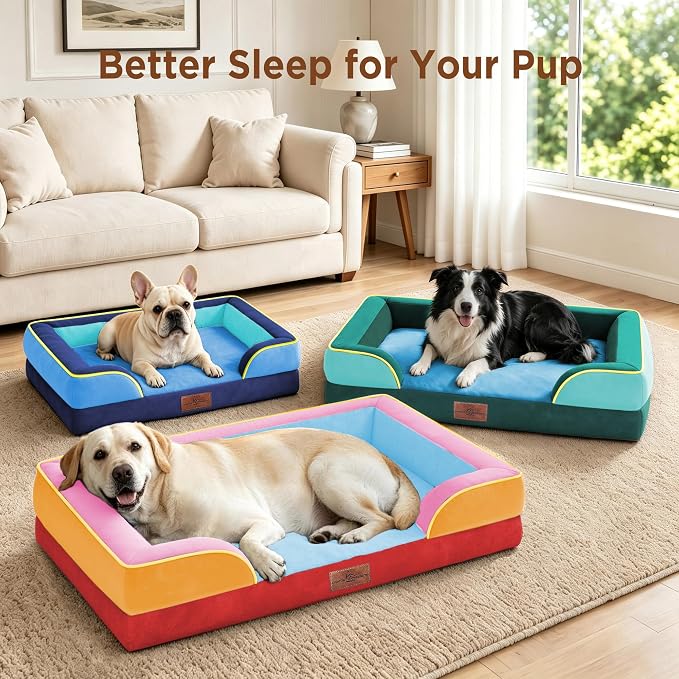 Comfort Expression Orthopedic Dog Beds for Large Sized Dog with Bolster | Waterproof Dog Couch Bed with Washable Cover & Non-Slip Bottom, Supportive Egg Crate Foam Large Pet Bed, 36x27 Inch