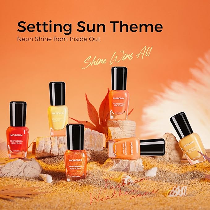 Morovan Fall Nail Polish Set: Burnt Orange Twilight Warmth Yellow Fingernail Nail Polish Kit for Nail Art Design Manicure Gift Holiday Party Air Quick Dry