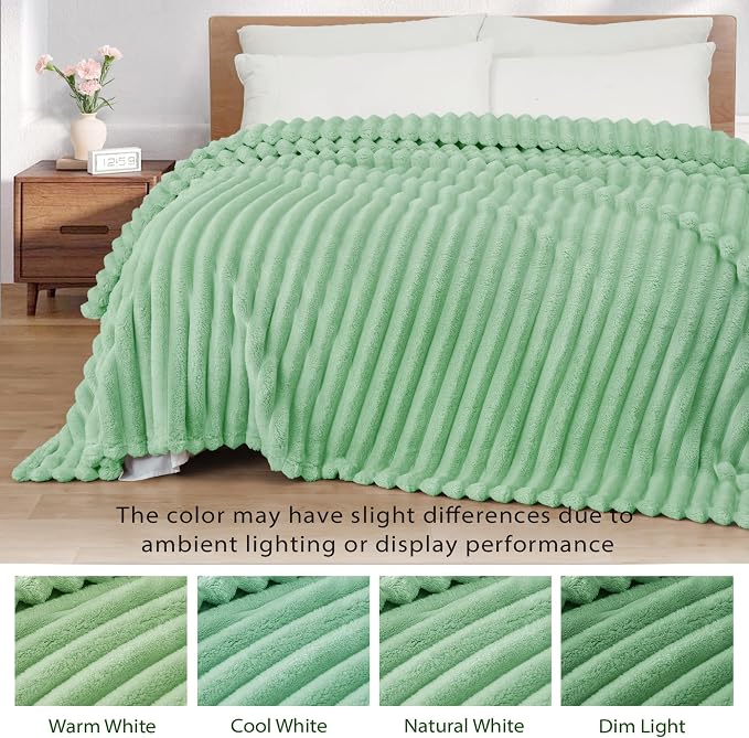 Exclusivo Mezcla Striped Twin Size Fleece Blanket for Bed, Couch, 60"x80" | Soft Breathable Cozy Bed Blankets, Lightweight Plush Fluffy Fuzzy Jacquard Decorative Blankets