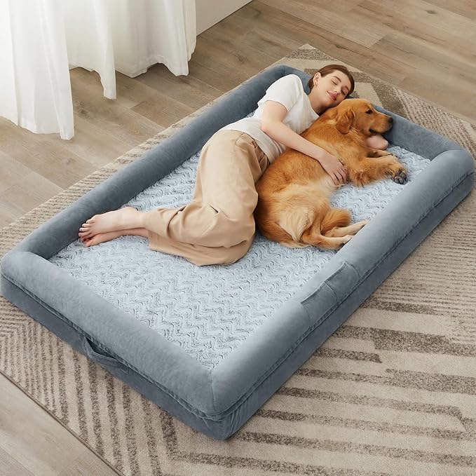 WNPETHOME Human Dog Bed Orthopedic for Adult & Dogs Comfy Sleeping | Washable Waterproof Dog Couch with Removable Cover, Large Pet Sofa Bed with Bolster Sides for Relaxing Grey 71x46 Inch
