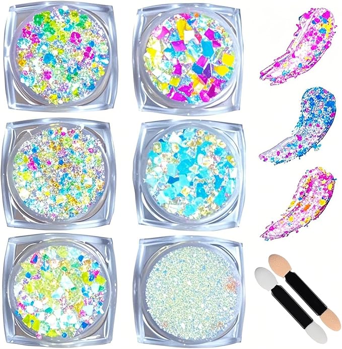 Face & Body Glitter Gel – Clear White Sparkling Gel for Hair, Face & Body – 6 Shapes Chunky Festival Makeup – Butterfly, Stars & Hearts – Rave, Party & Cosplay