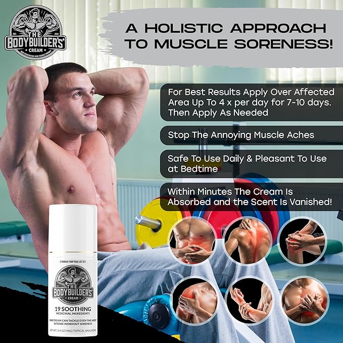 The BodyBuilder's Cream - Nuclear Strength Sore Muscle Therapy Soothing Analgesic Cream for Bodybuilders, Weightlifers and Athletes