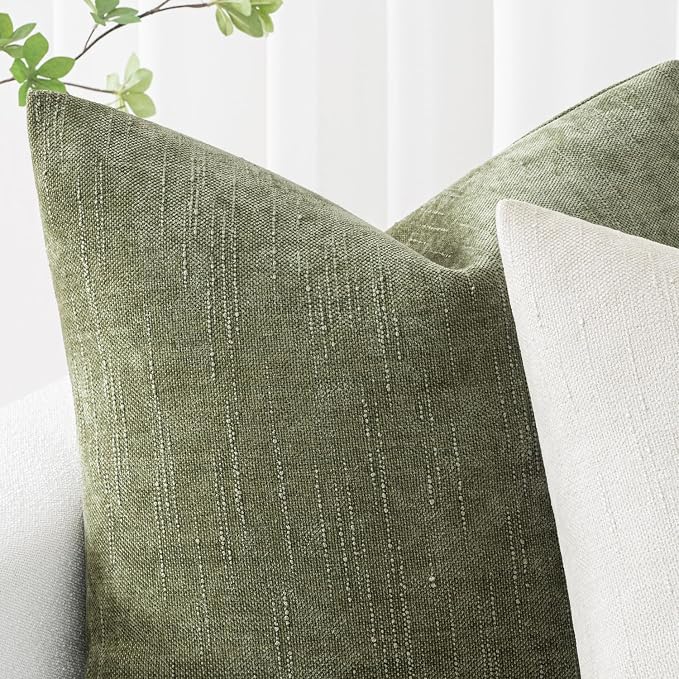 MIULEE Textured Chenille Throw Pillow Covers 20x20 Inch Sage Geen | Pack of 2 Decorative Soft Throw Pillows, Solid Textured Cushion Covers, Modern Home Decor for Couch Sofa Bedroom Living Room