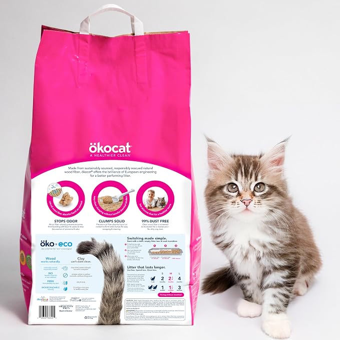 ökocat Super Soft Natural Wood Clumping Cat Litter, Odor Control, 15.8 Lbs