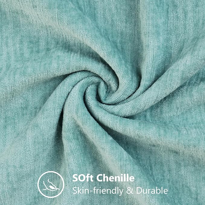 decorUhome Chenille Aqua Haze Throw Pillow Covers 18x18 Inch Set of 2, Decorative Soft Couch Pillow Covers Solid Dyed Accent Velvet Farmhouse Neutral Square Pillow Cases for Sofa Bed Living Room | Decorative Fall Couch Pillow Covers Solid Dyed Accent M...