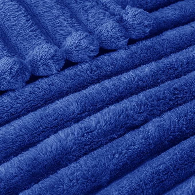 Exclusivo Mezcla Striped Fleece Throw Blanket for Couch, Sofa, Bed, 50"x60" | Soft Breathable Cozy Bed Blankets, Lightweight Plush Fluffy Fuzzy Jacquard Decorative Blankets