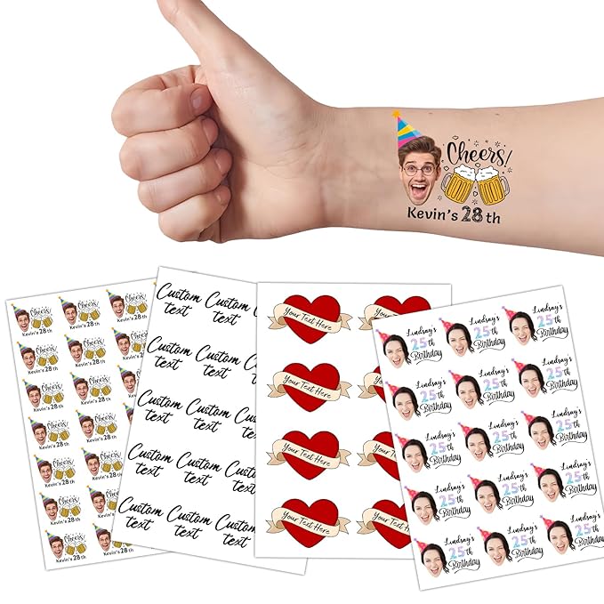 Ubmpj Custom Temporary Tattoos Personalized Temporary Tattoos with Photo Face Name Text for Graduation Bachelorette Birthday Party Wedding Bride Groom